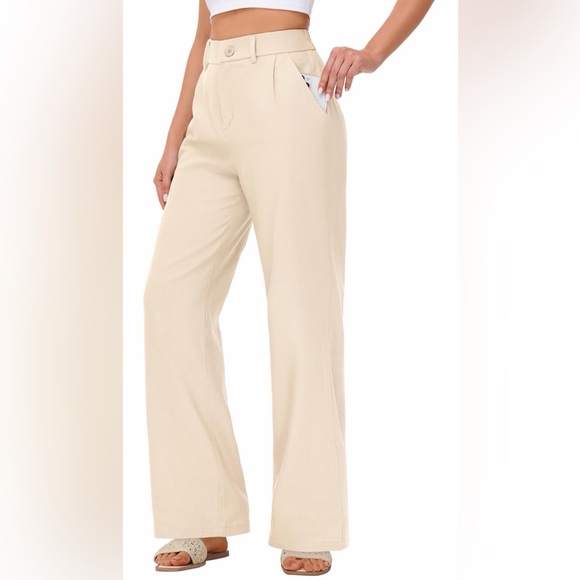 Mivei Pants - High-Rise Wide-Leg Pants in Cream